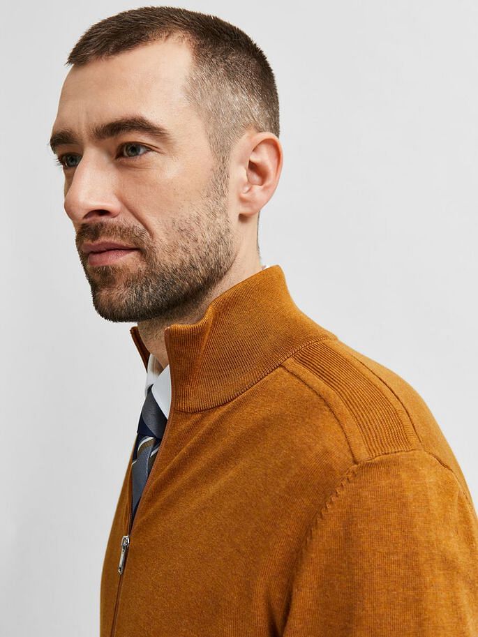 Brown Turtleneck Zip Up Cardigan