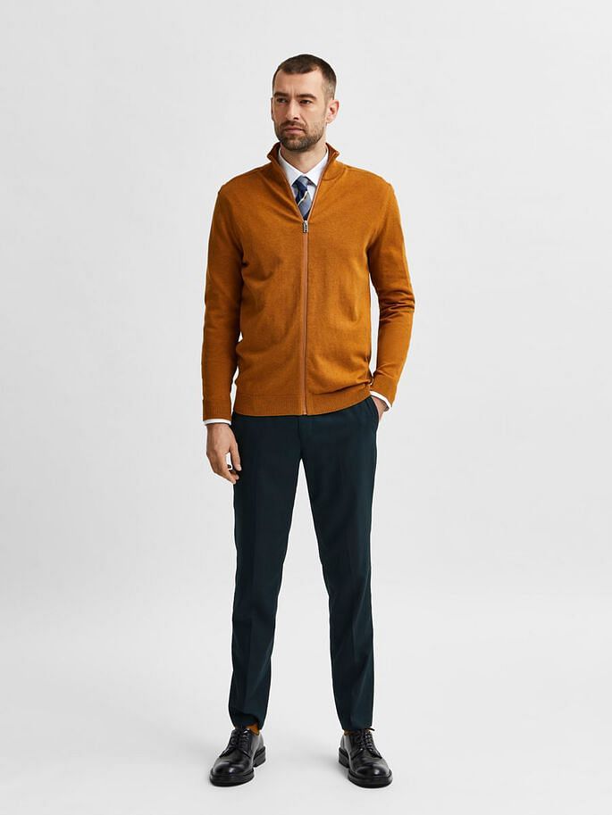 Brown Turtleneck Zip Up Cardigan