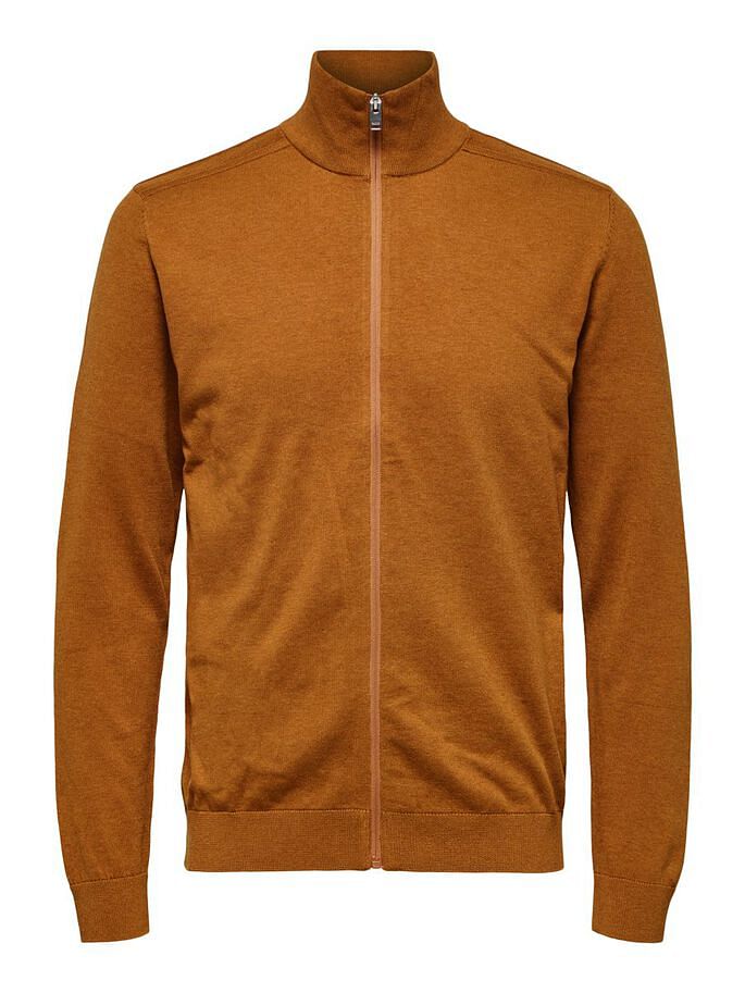 Brown Turtleneck Zip Up Cardigan