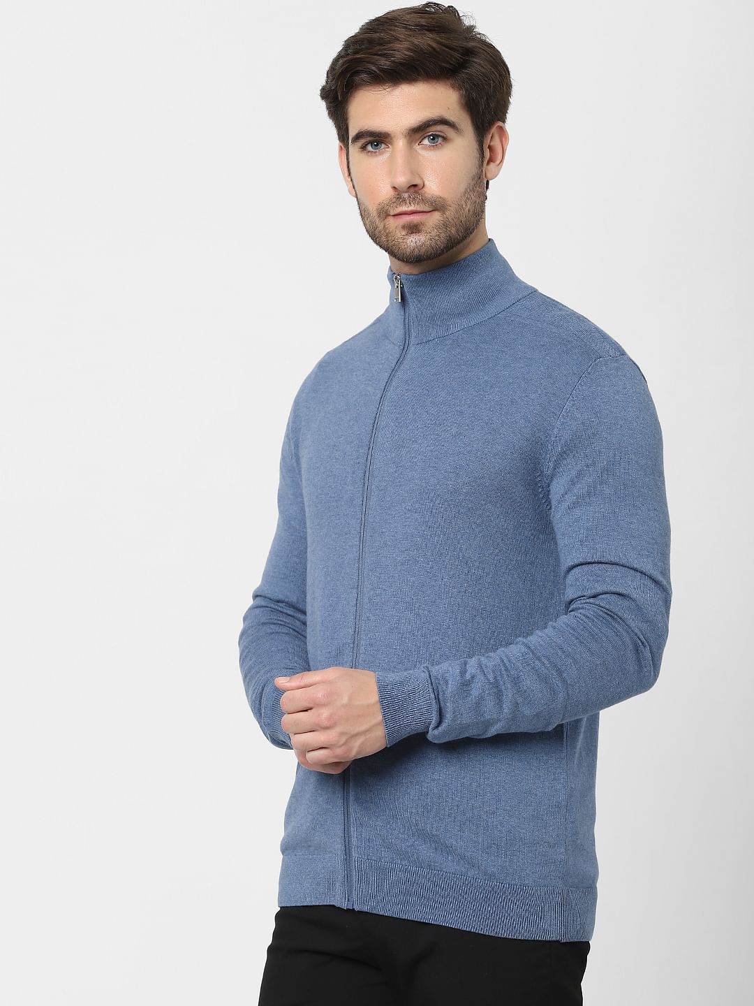 Blue Turtle Neck Zip Up Cardigan