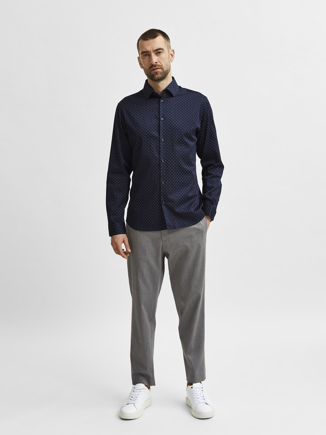 Navy Blue Printed Full Sleeves Shirt