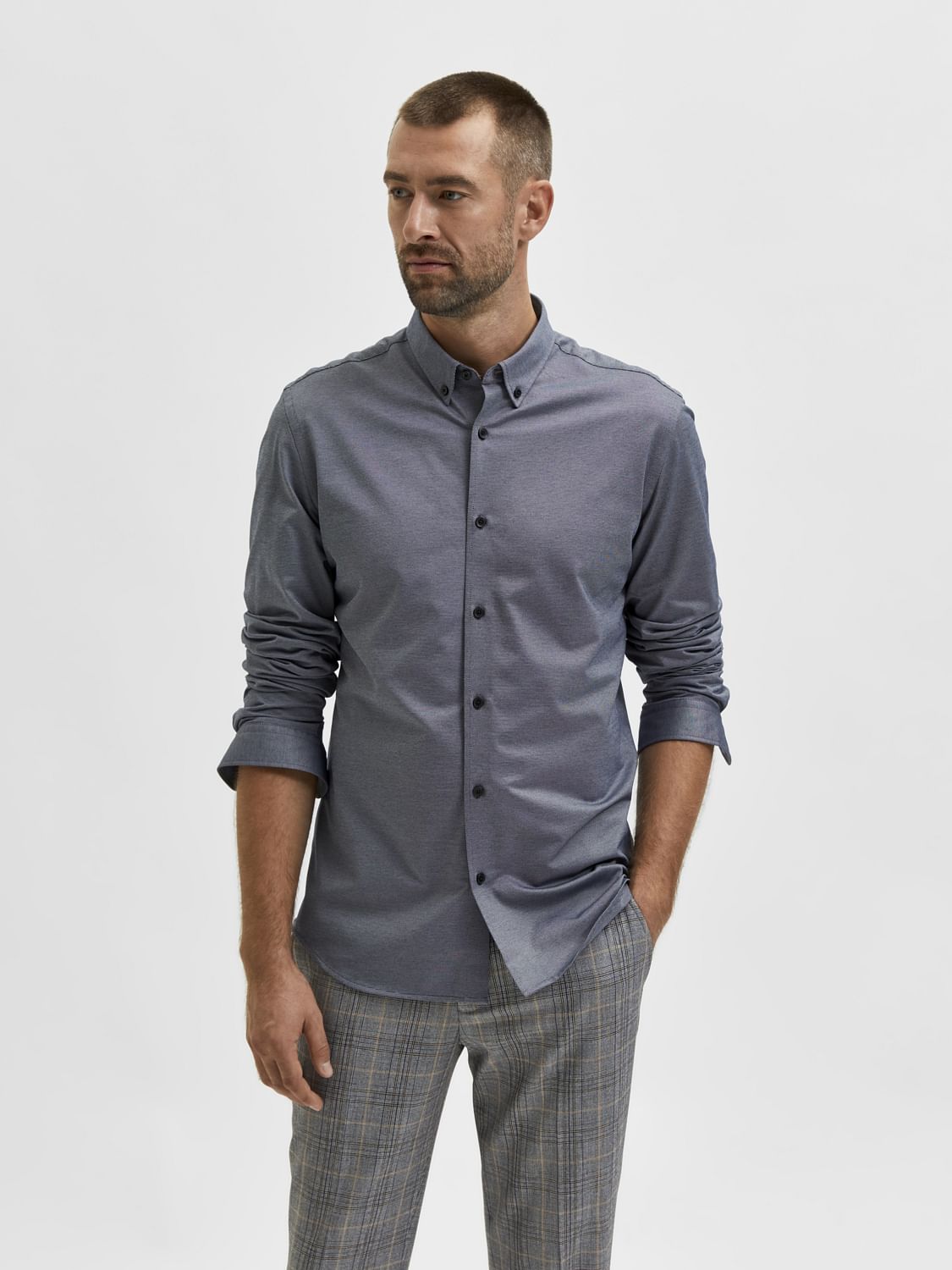 Blue Button Down Full Sleeves Shirt