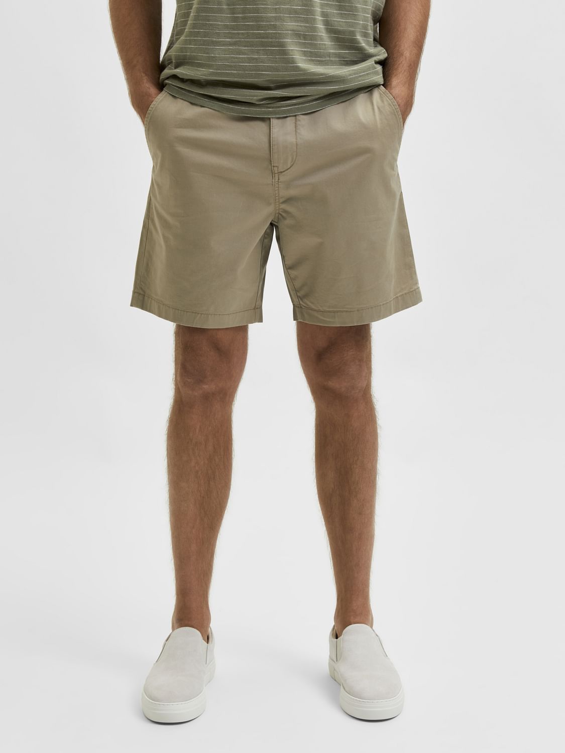 Beige Comfort Fit Chino Shorts