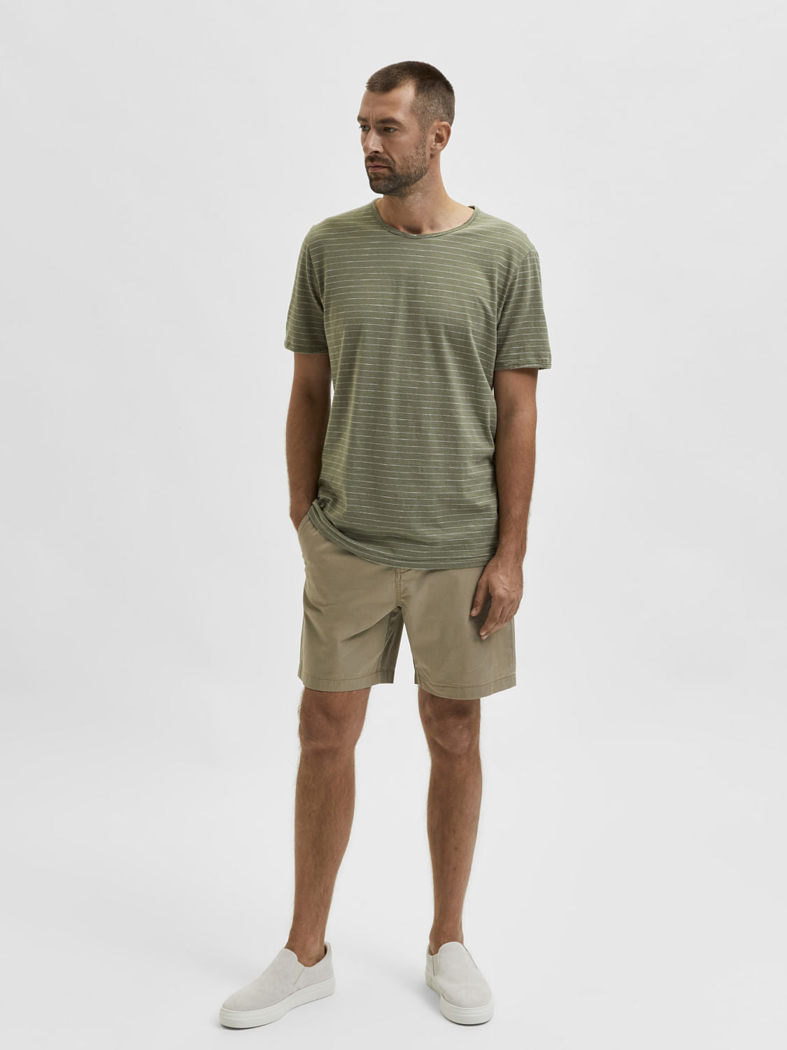 Beige Comfort Fit Chino Shorts