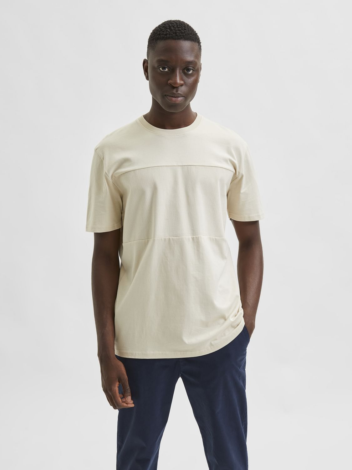 Beige Organic Cotton Crew Neck T-Shirt