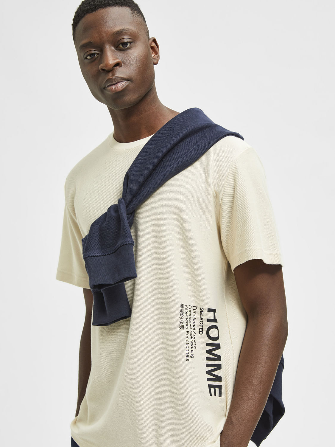 Beige Logo Print Crew Neck T-Shirt