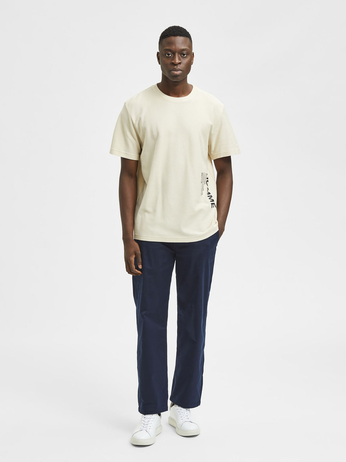 Beige Logo Print Crew Neck T-Shirt