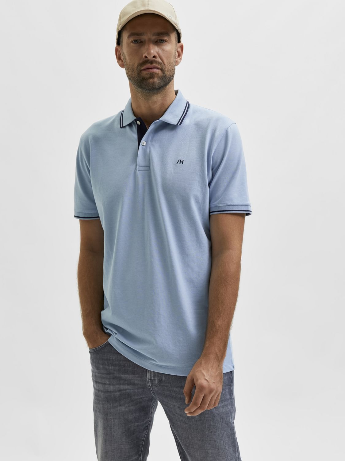 Light Blue Organic Cotton Polo Neck T-Shirt