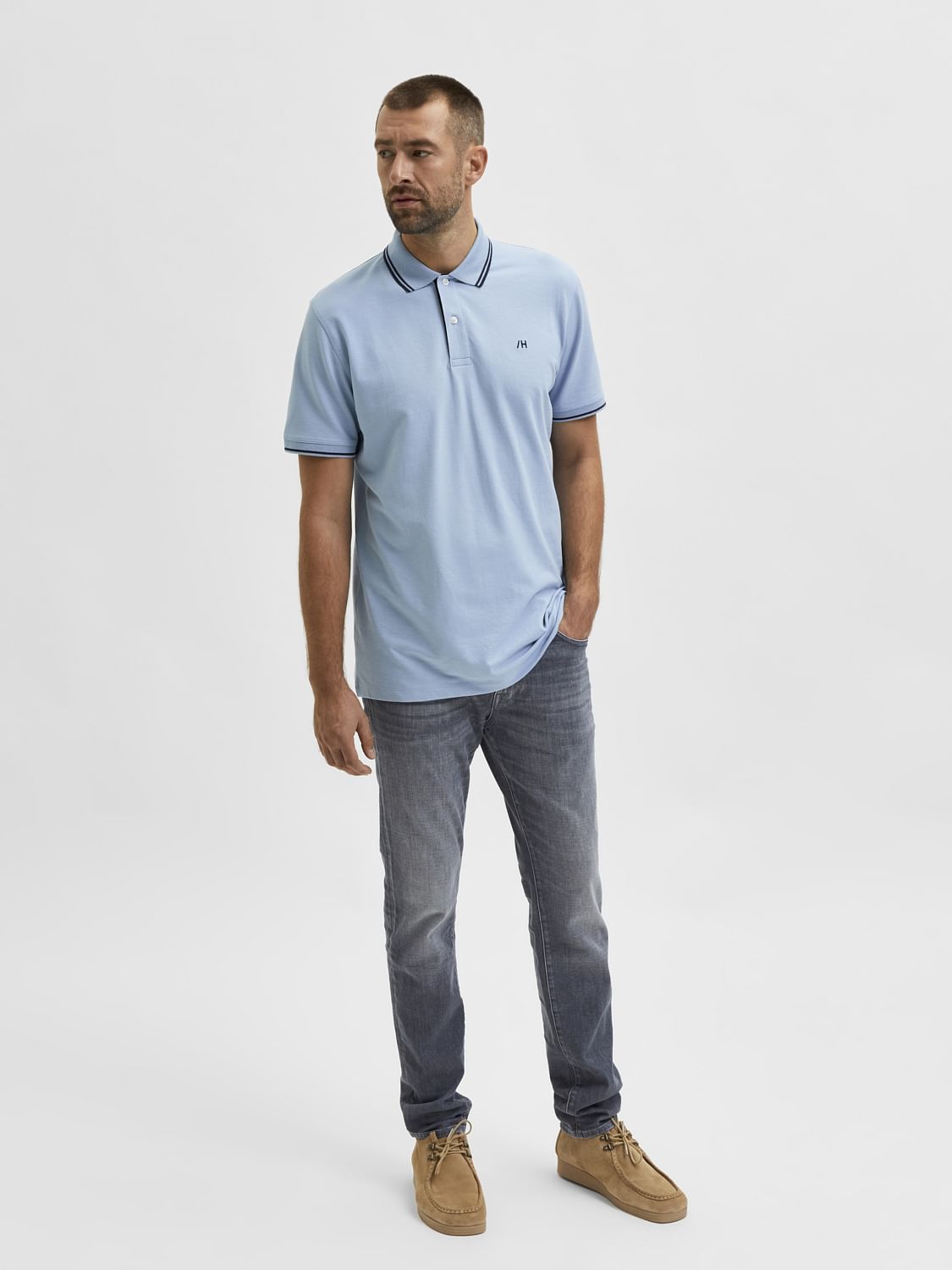 Light Blue Organic Cotton Polo Neck T-Shirt