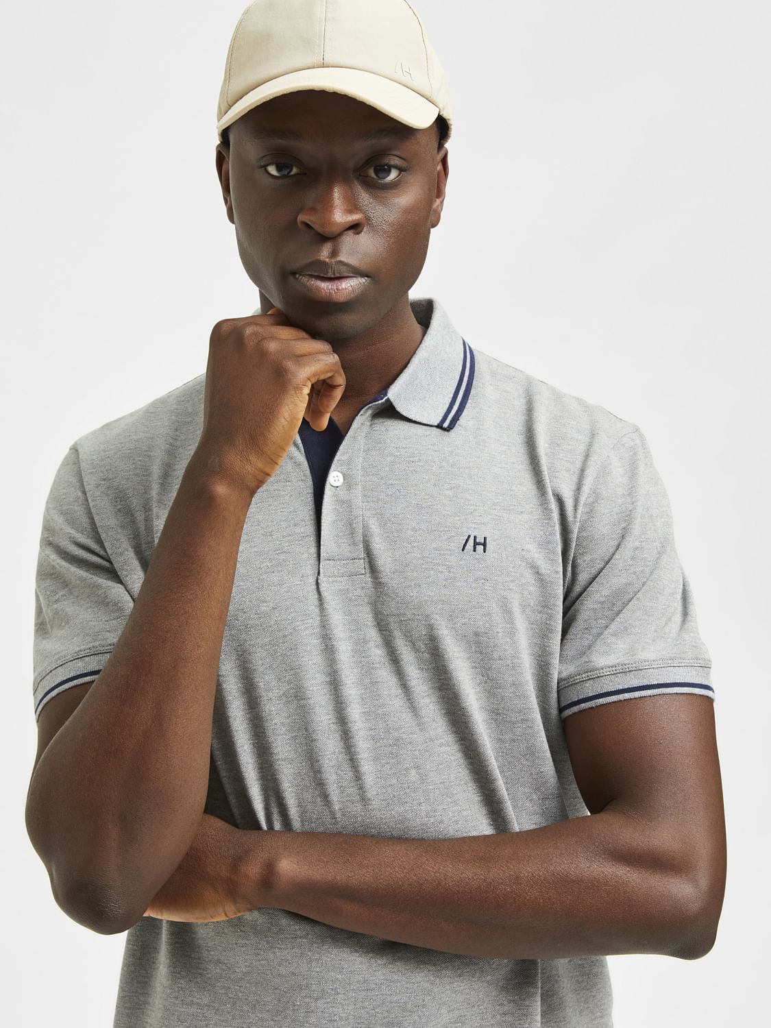 Grey Organic Cotton Polo Neck T-Shirt