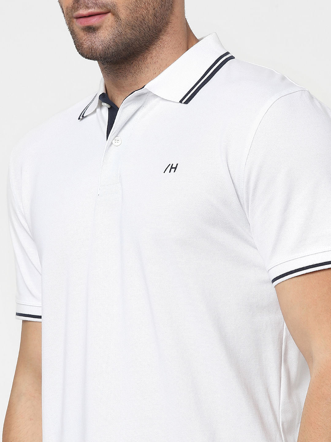 White Organic Cotton Polo Neck T-Shirt