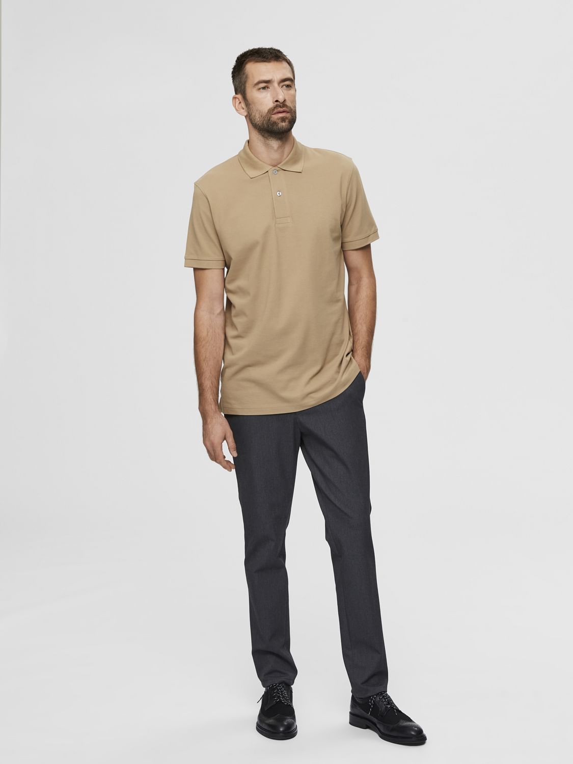 Beige Organic Cotton Polo Neck T-Shirt