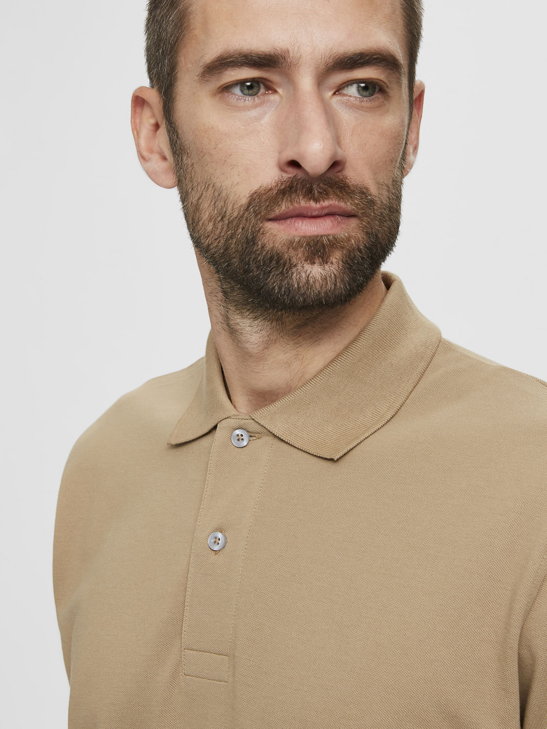 Beige Organic Cotton Polo Neck T-Shirt