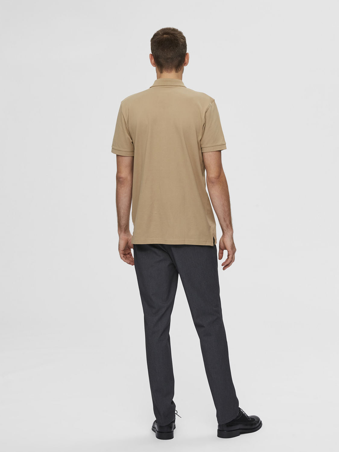 Beige Organic Cotton Polo Neck T-Shirt