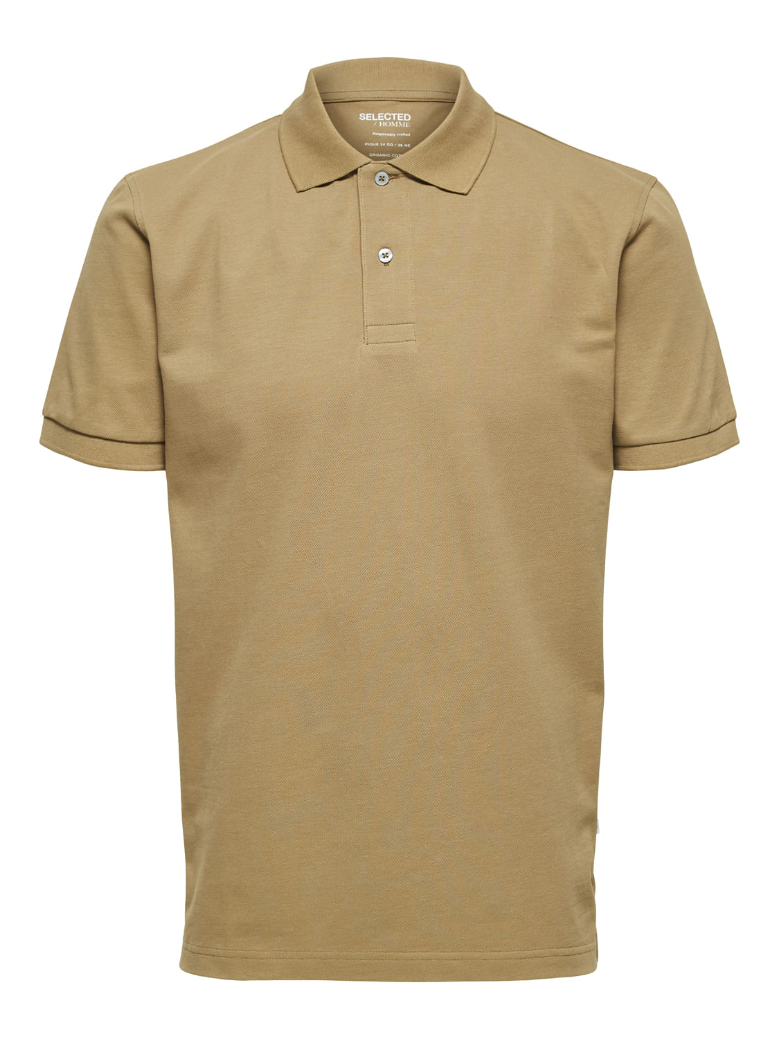 Beige Organic Cotton Polo Neck T-Shirt