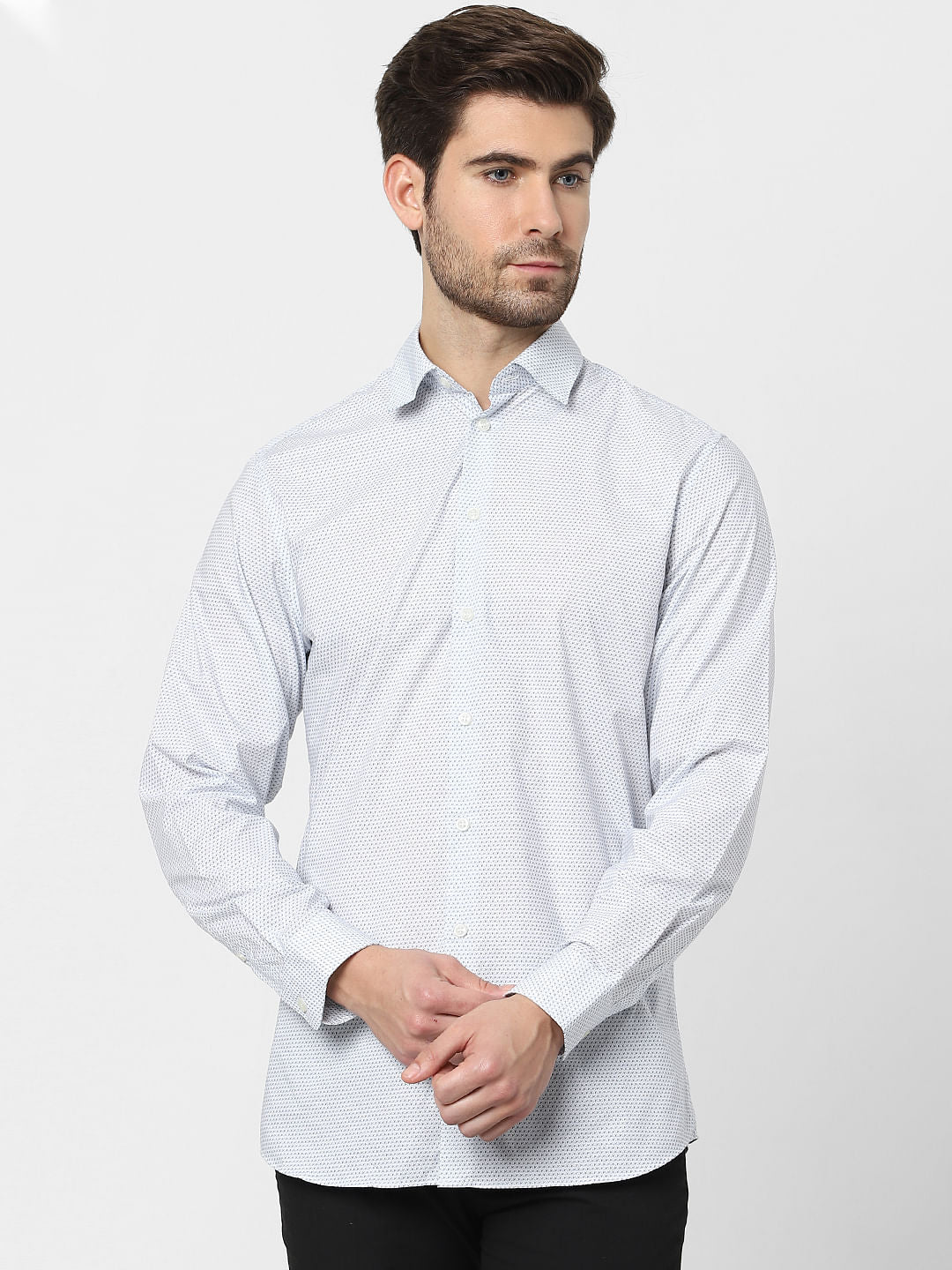 White Printed Full Sleeves Shirt