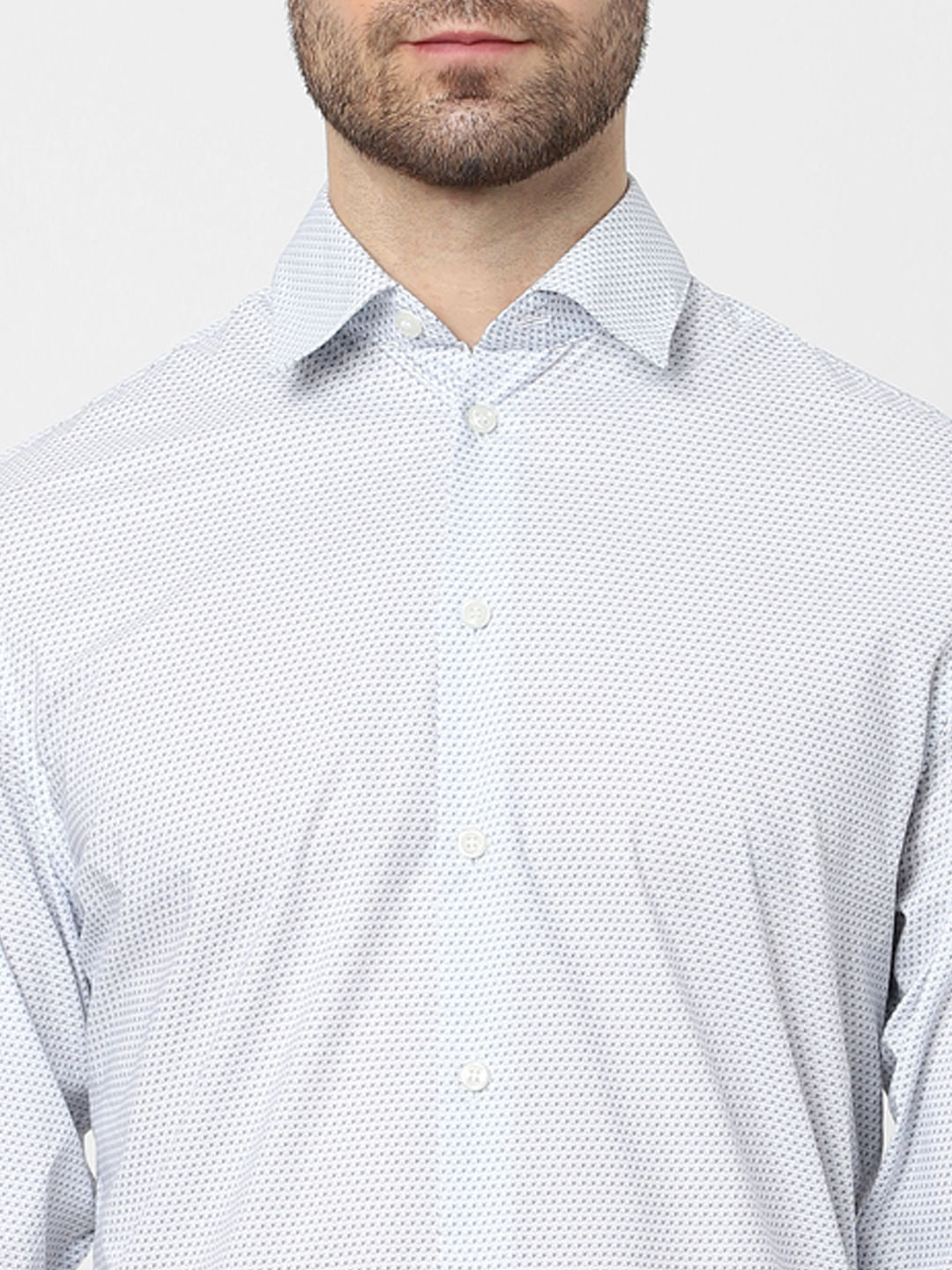 White Printed Full Sleeves Shirt