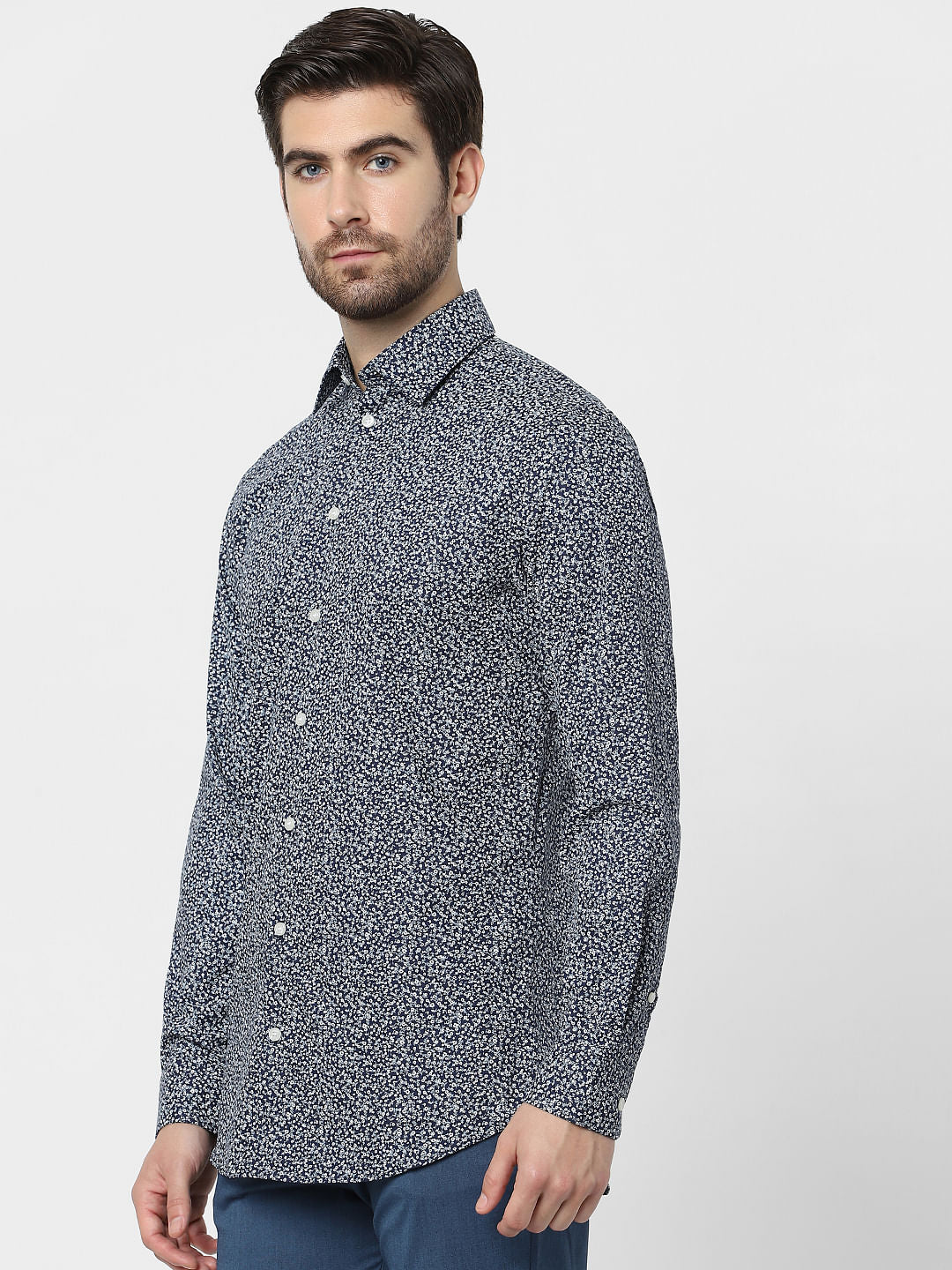 Dark Blue Printed Organic Cotton Full Sleeves Shirt
