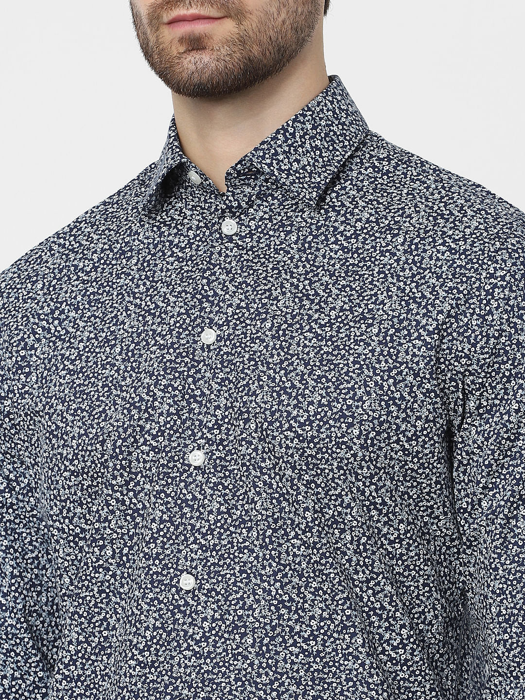 Dark Blue Printed Organic Cotton Full Sleeves Shirt