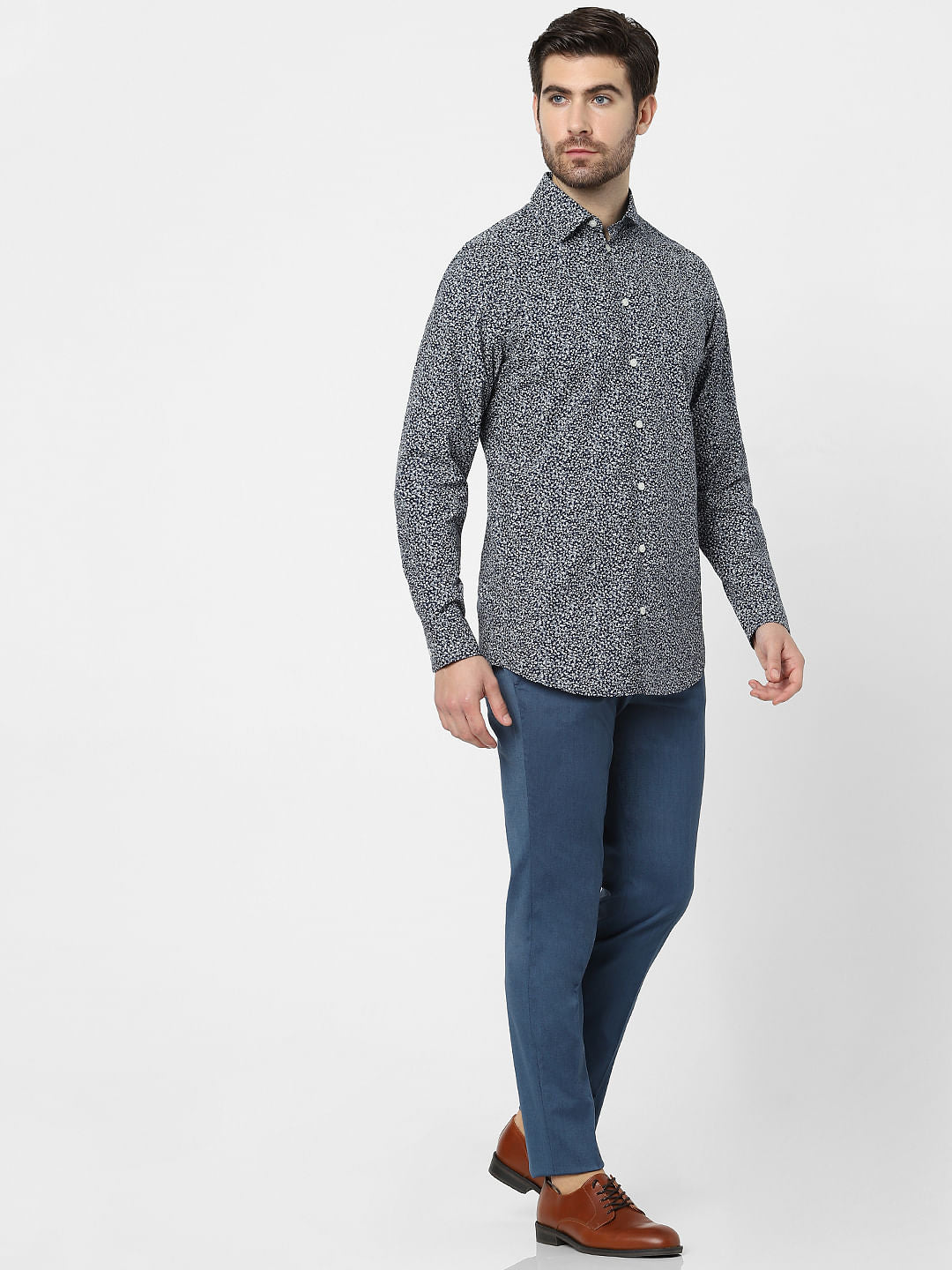 Dark Blue Printed Organic Cotton Full Sleeves Shirt