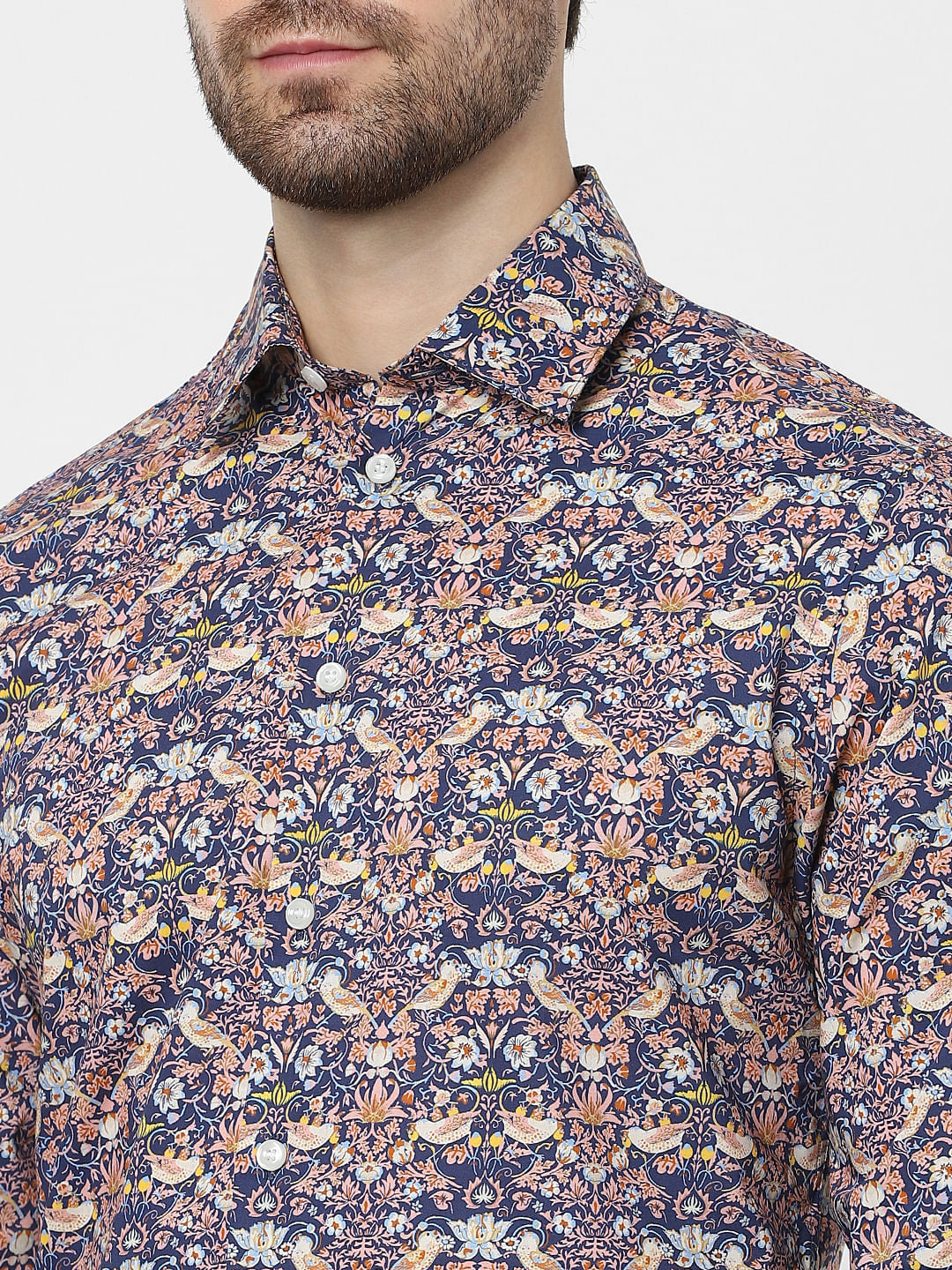 Dark Blue Printed Organic Cotton Full Sleeves Shirt