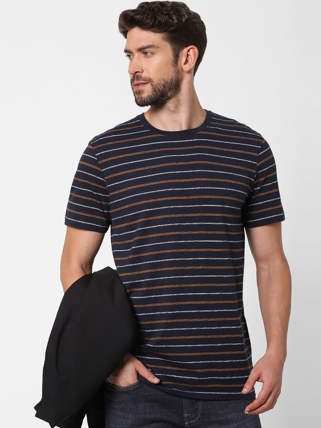 Blue Striped Organic Cotton Crew Neck T-Shirt