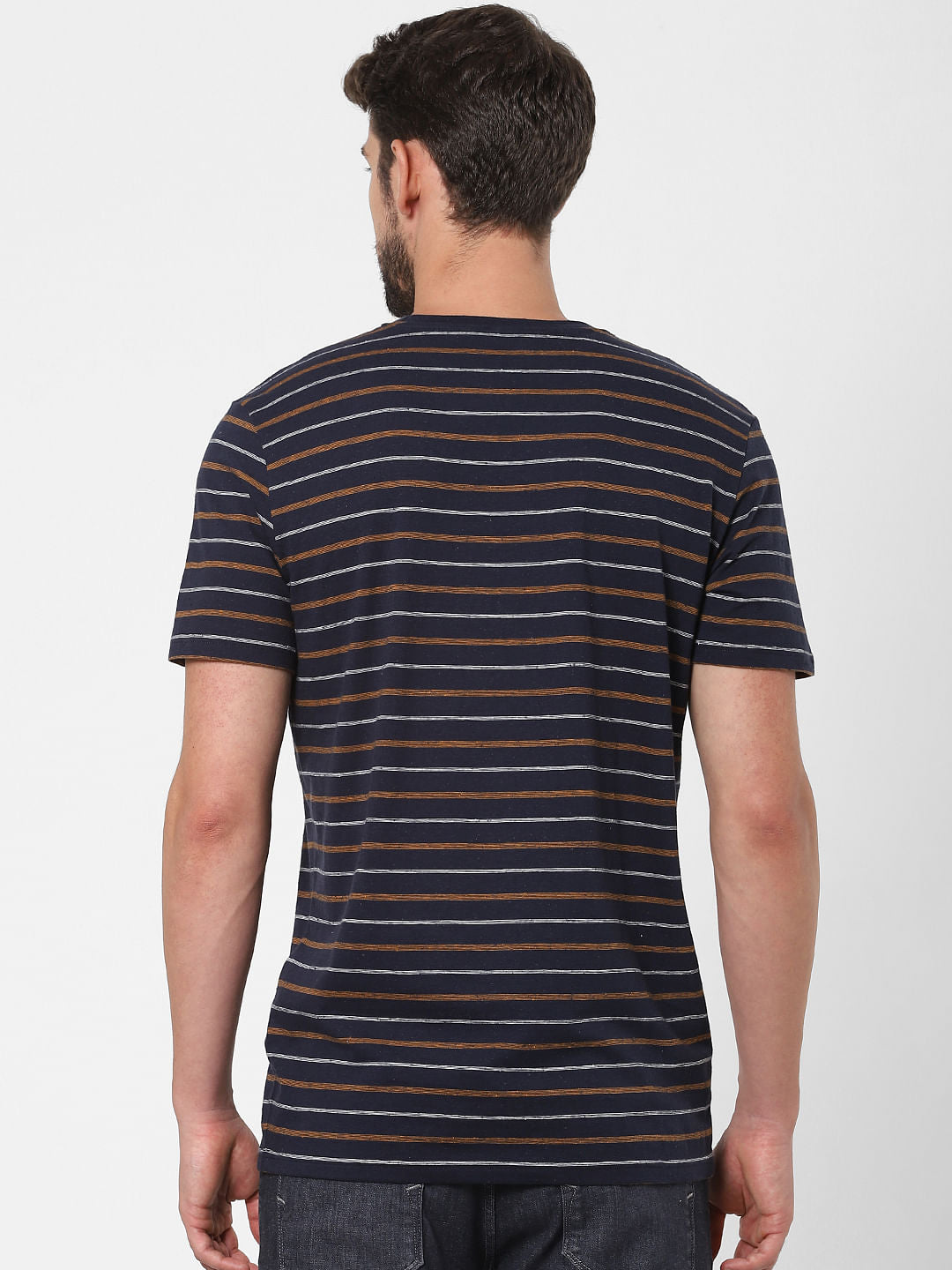Blue Striped Organic Cotton Crew Neck T-Shirt