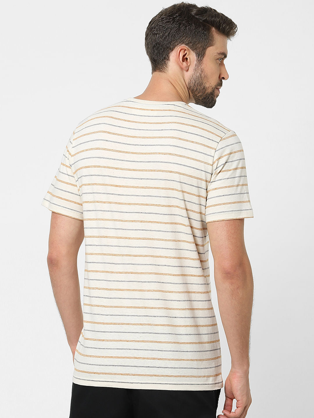 Off White Striped Organic Cotton Crew Neck T-Shirt