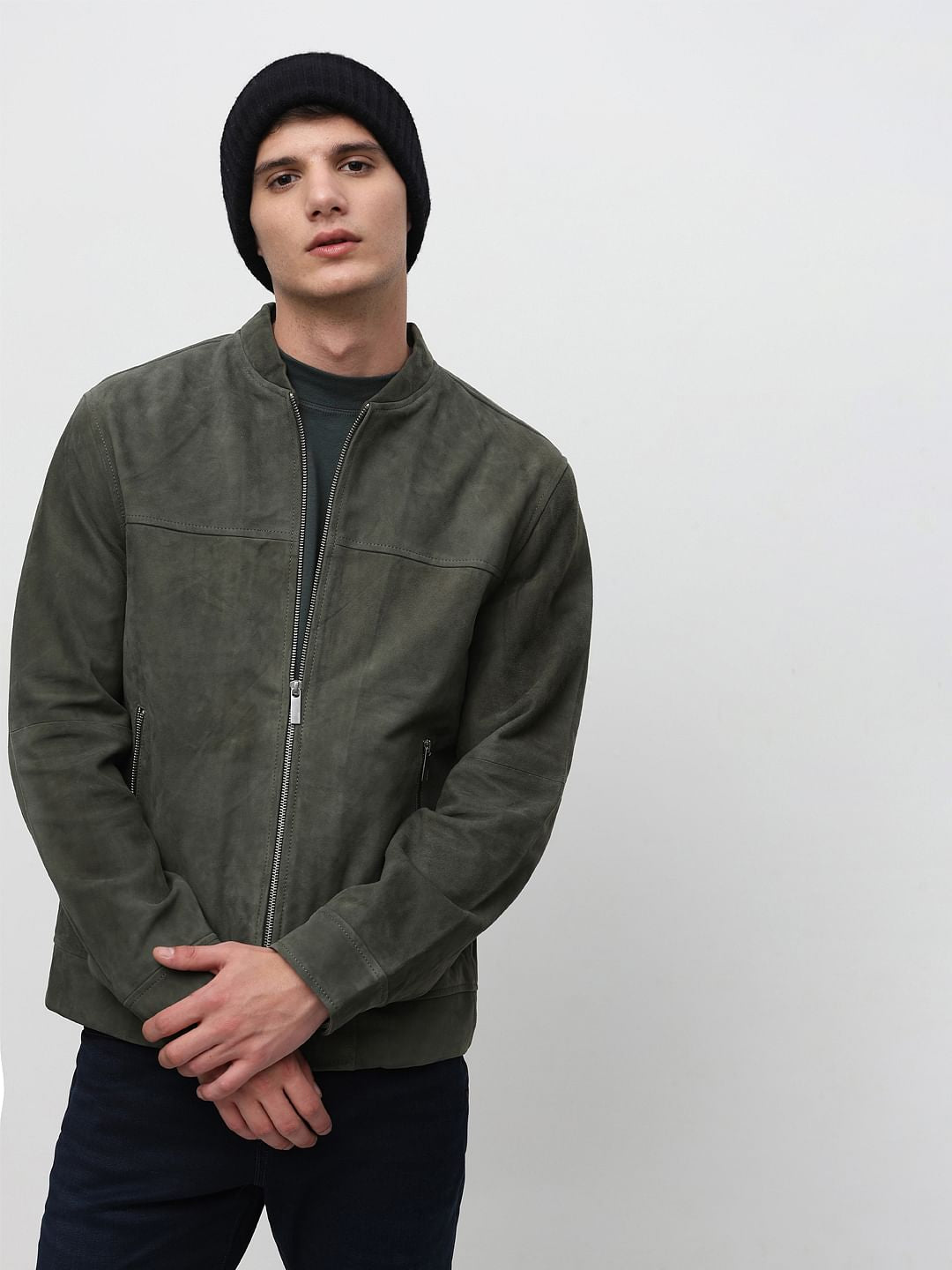 Green Suede Bomber Jacket