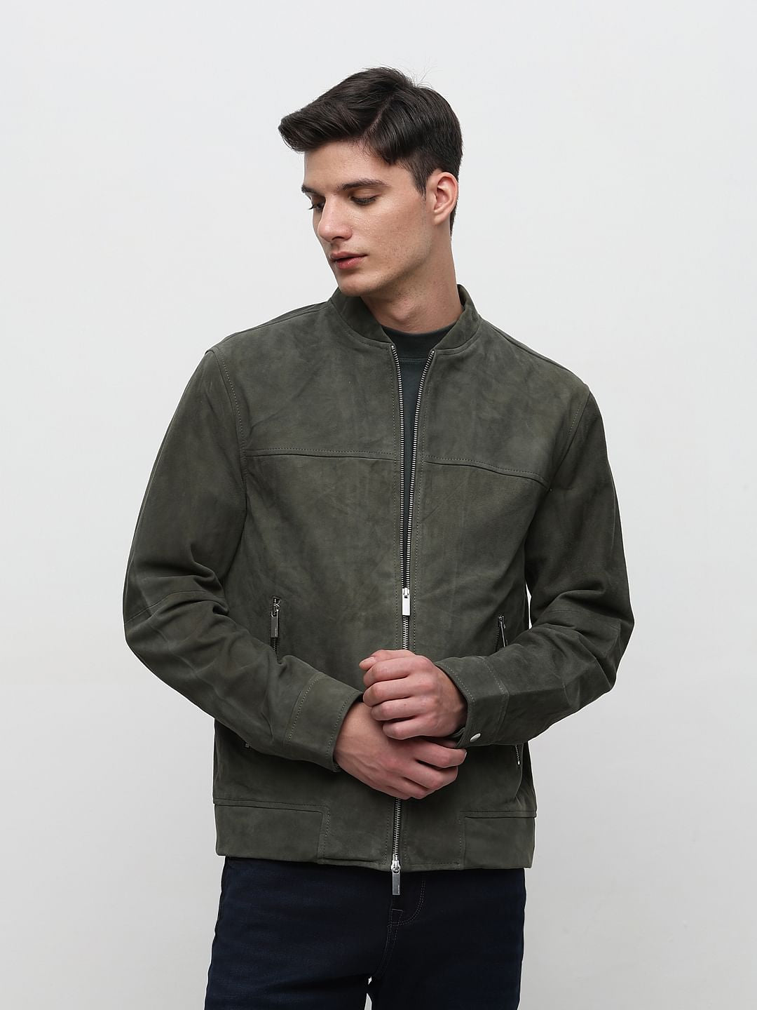 Green Suede Bomber Jacket