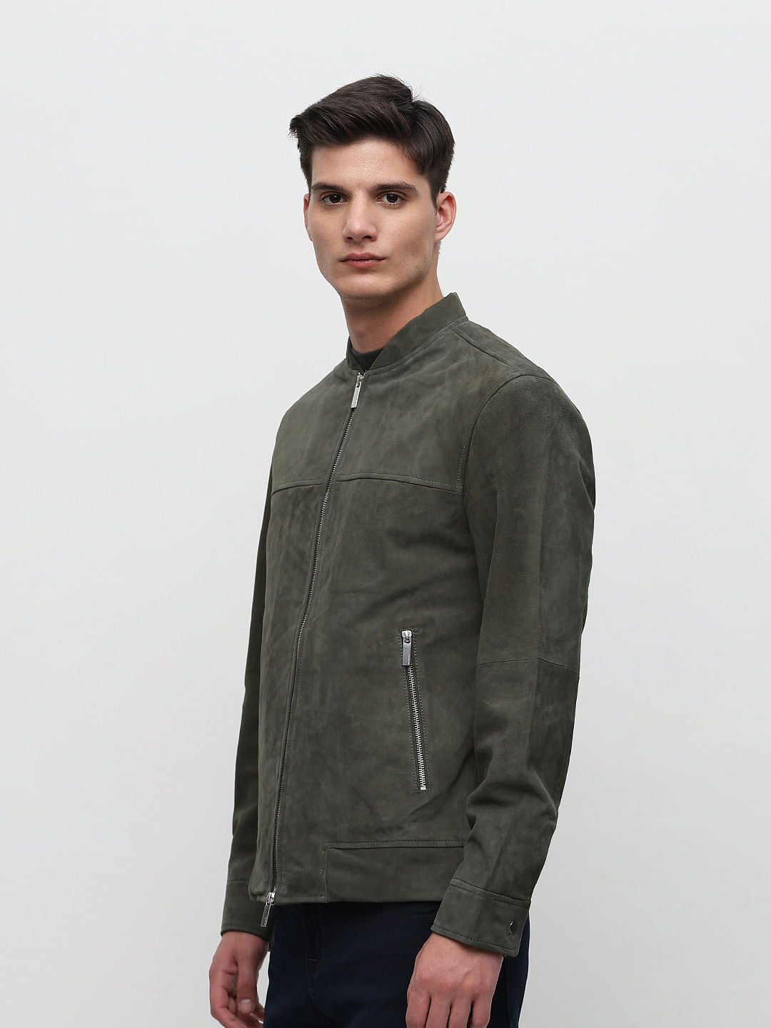 Green Suede Bomber Jacket