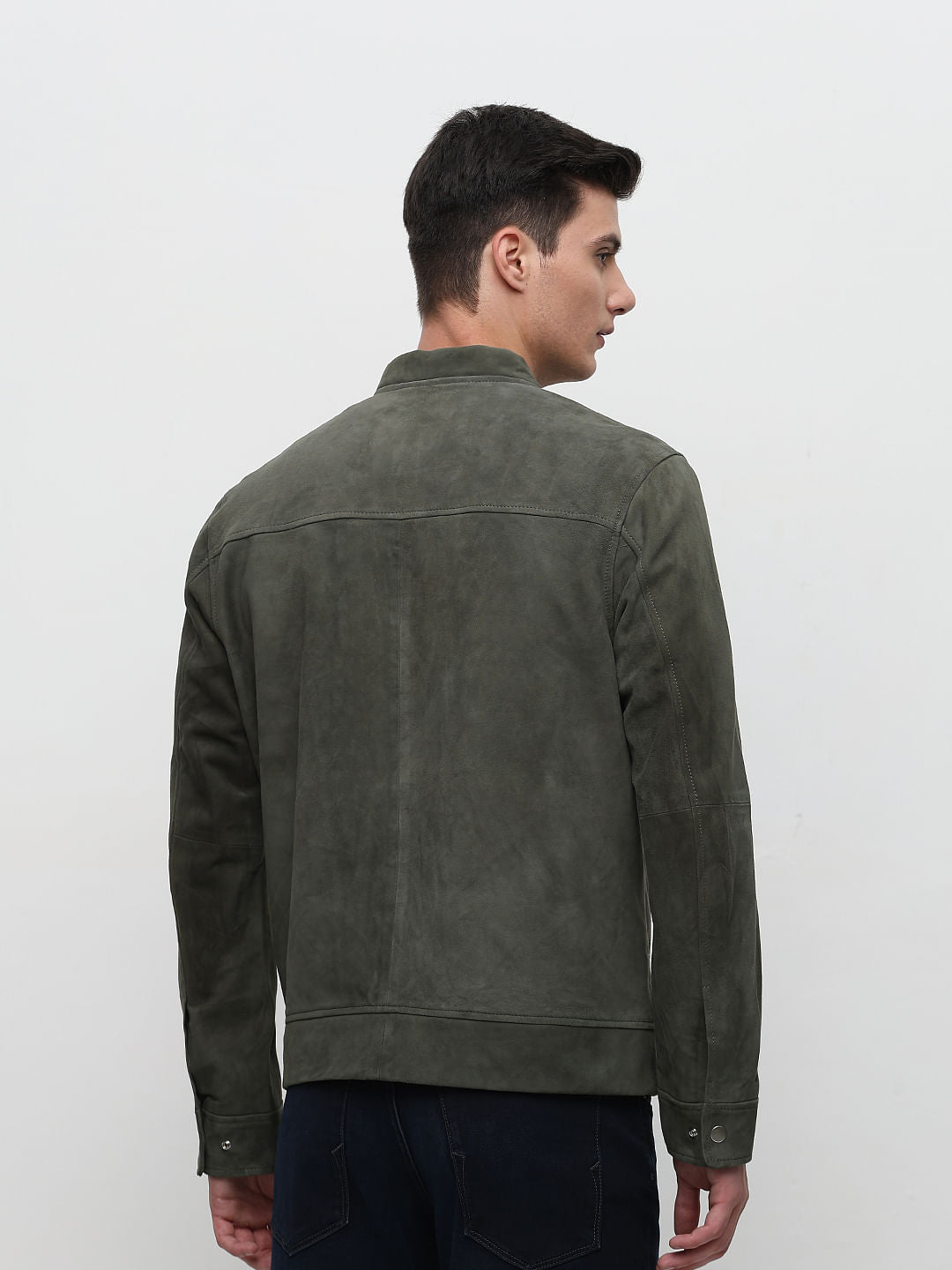 Green Suede Bomber Jacket