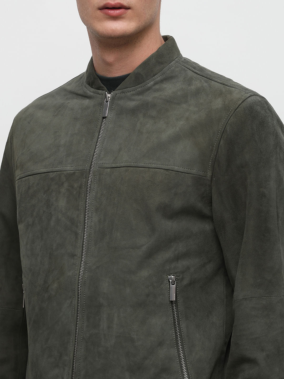 Green Suede Bomber Jacket