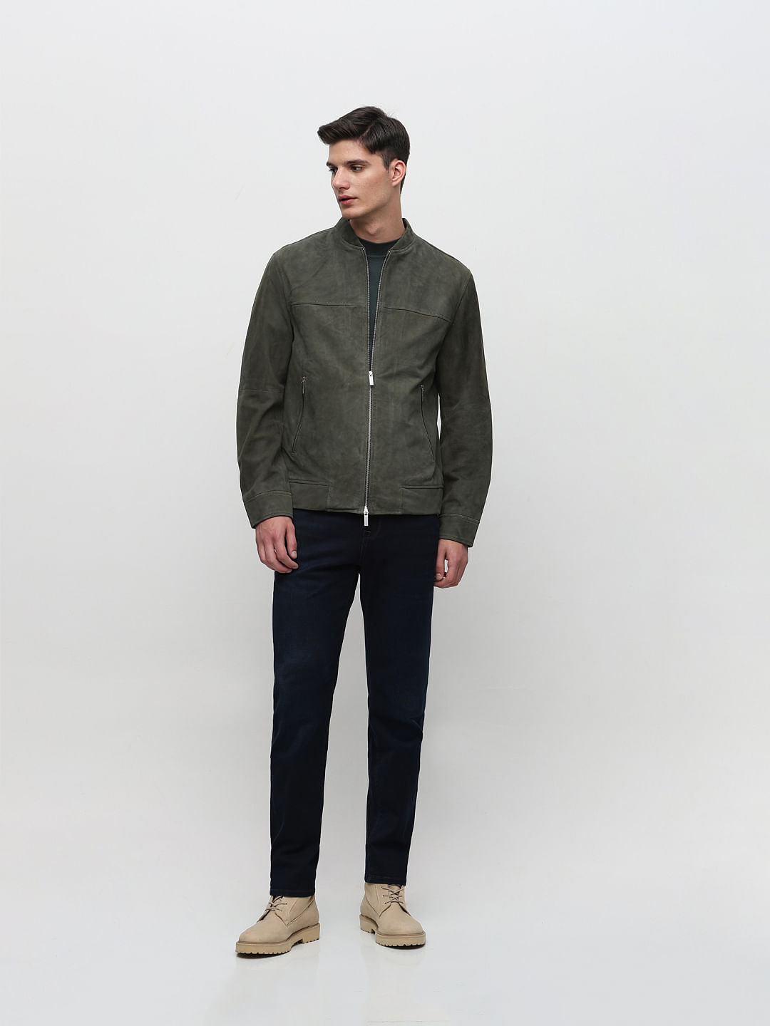 Green Suede Bomber Jacket