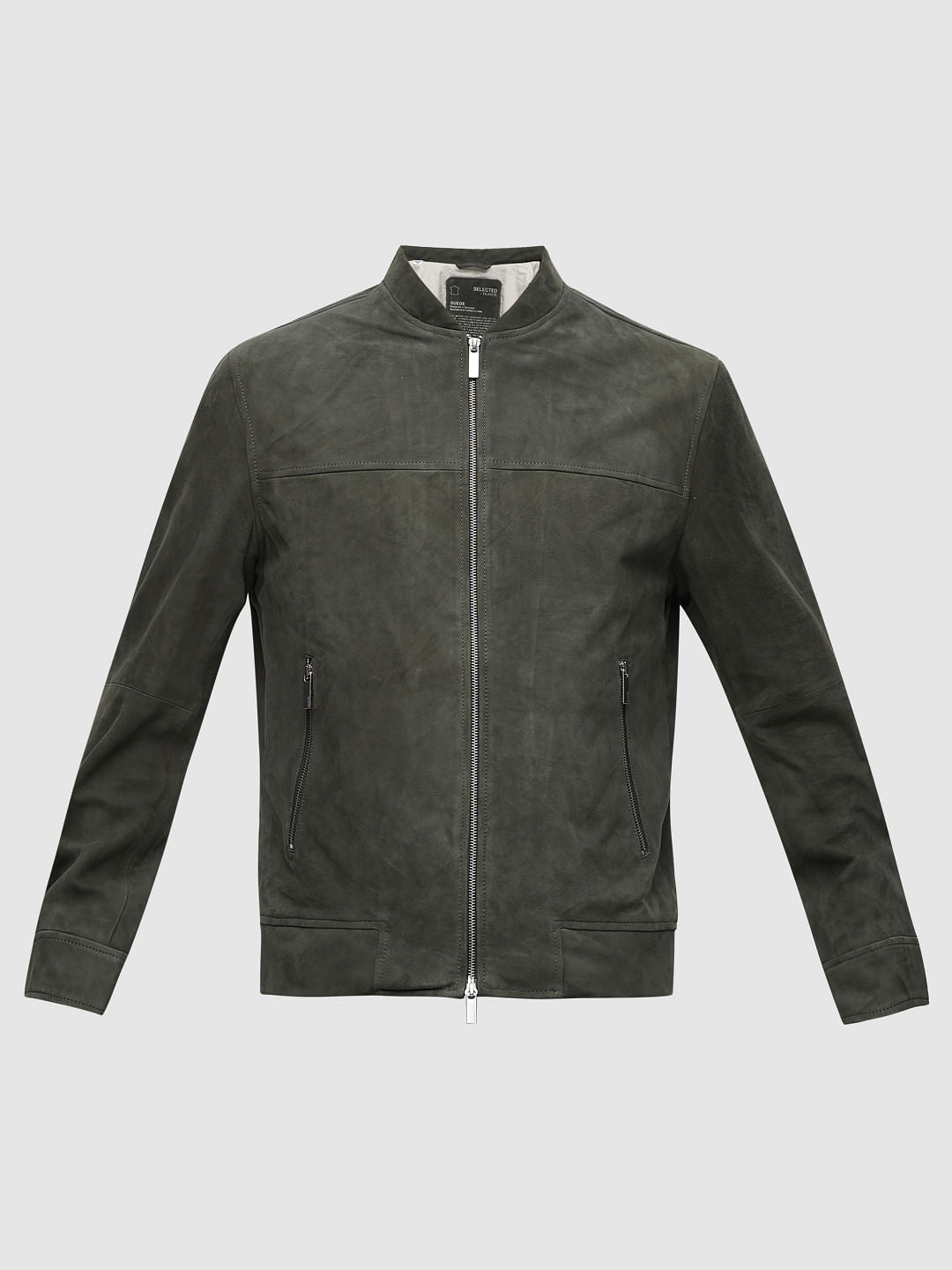 Green Suede Bomber Jacket