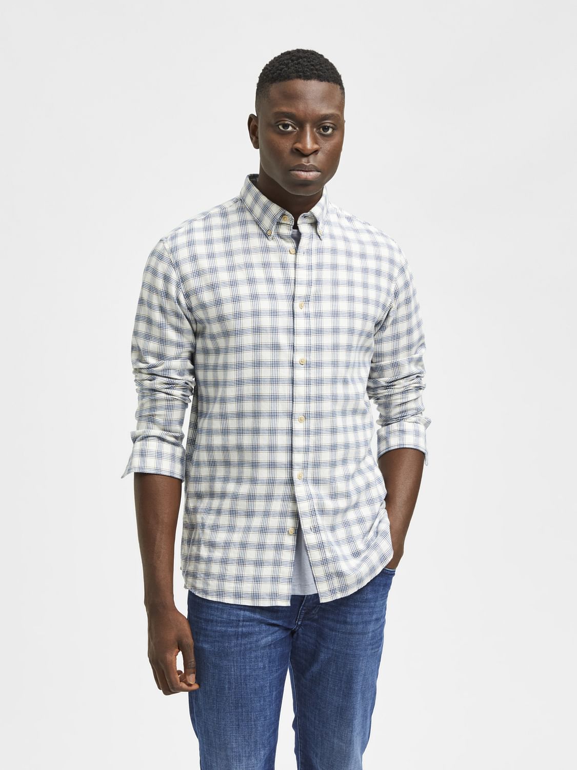White Flannel Checked Full Sleeves Shirt