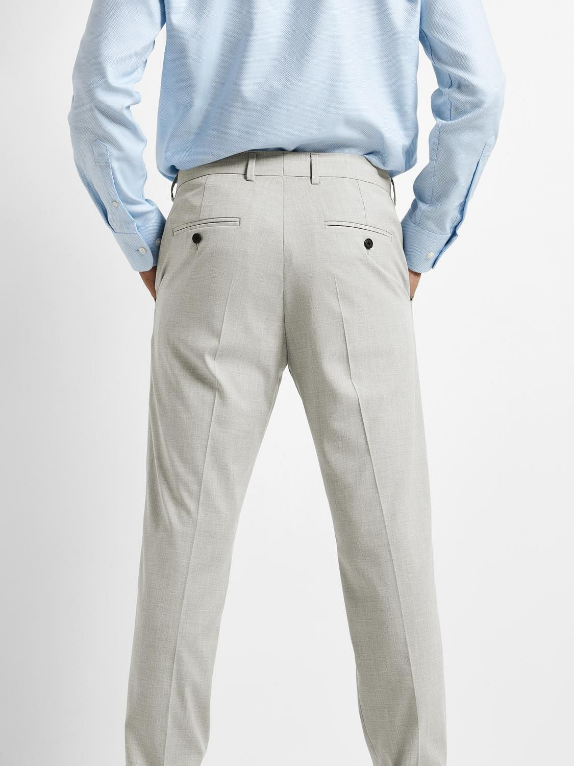 Grey Mid Rise Suit-Set Trousers