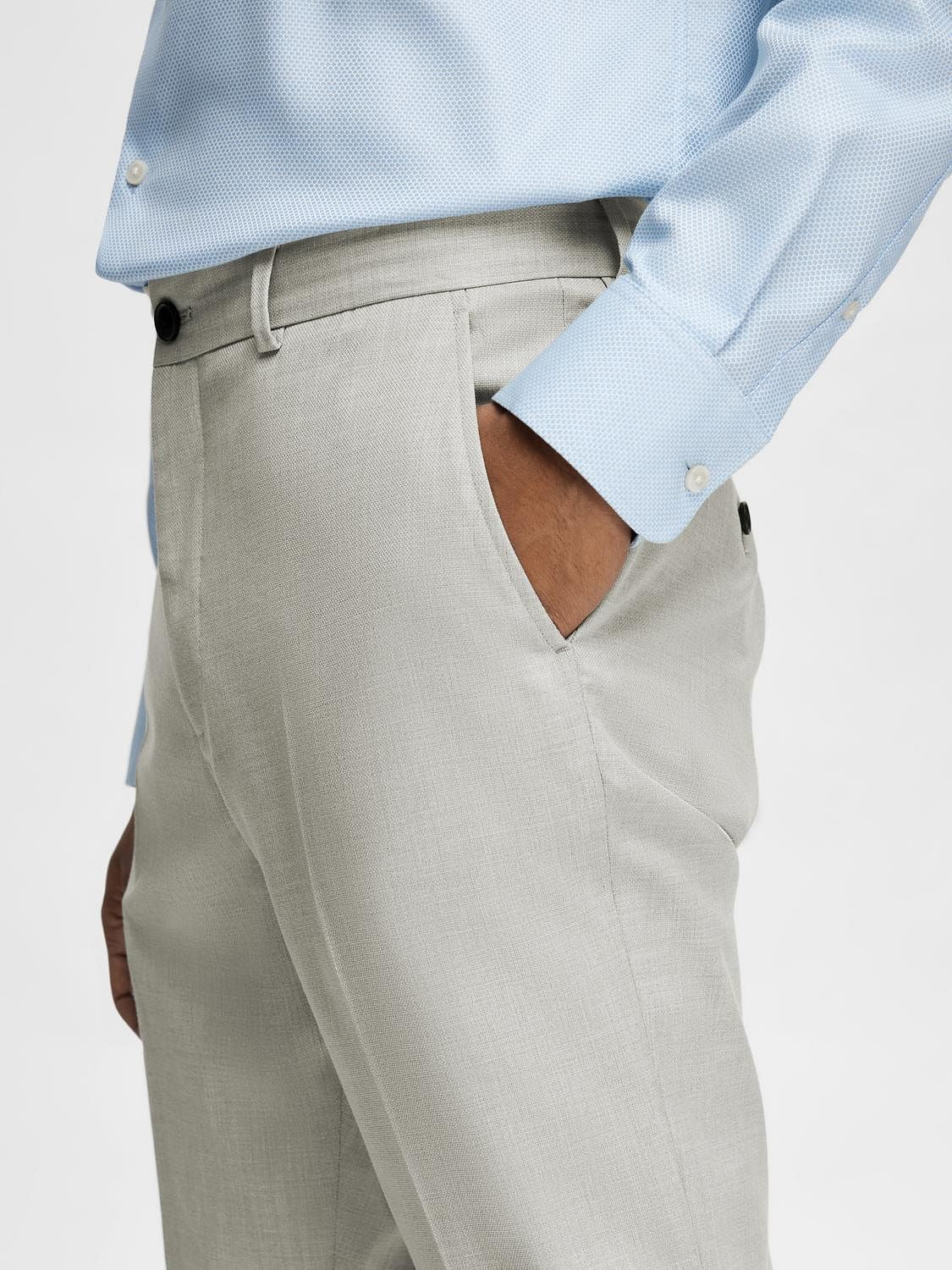 Grey Mid Rise Suit-Set Trousers