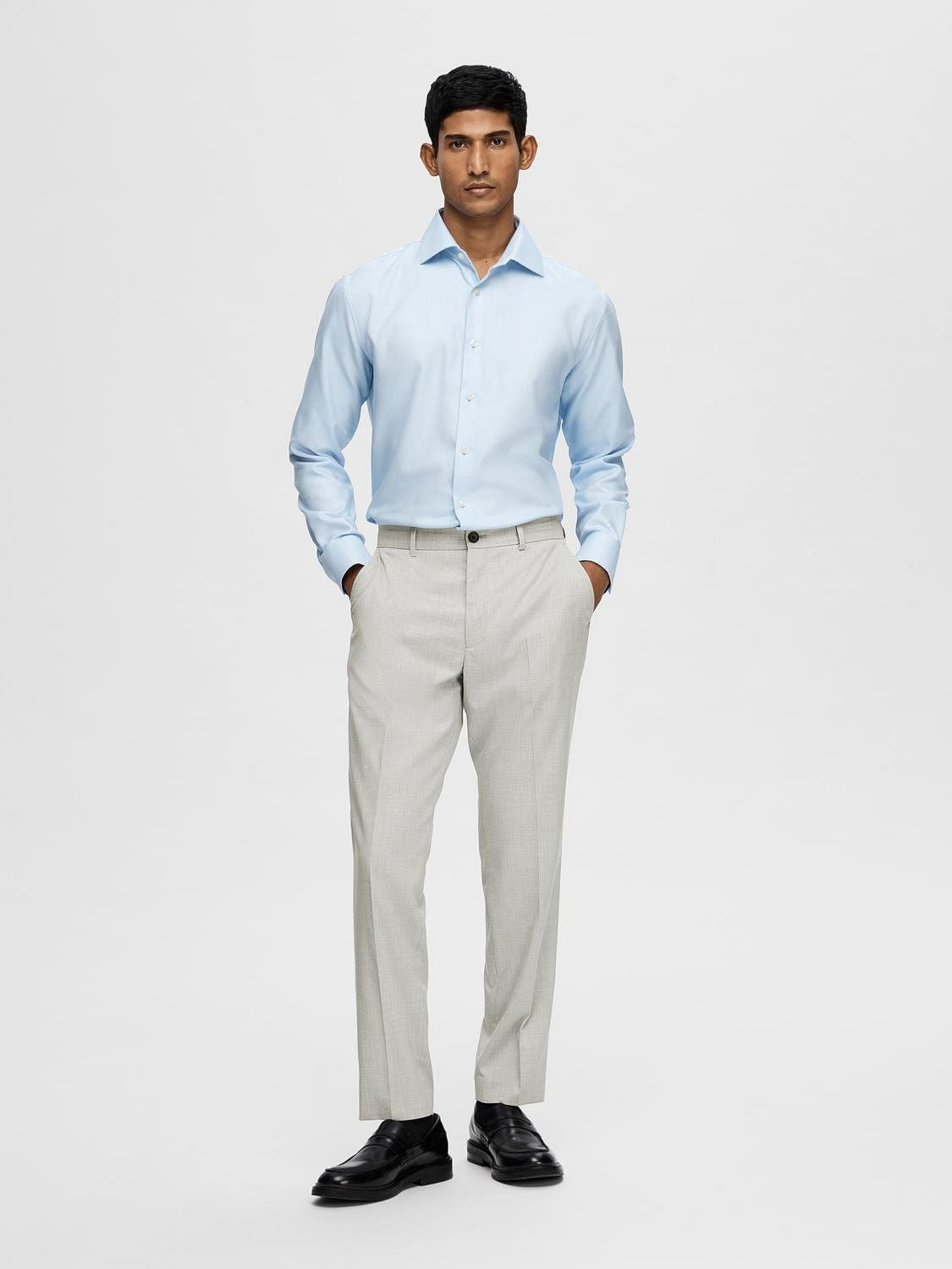 Grey Mid Rise Suit-Set Trousers