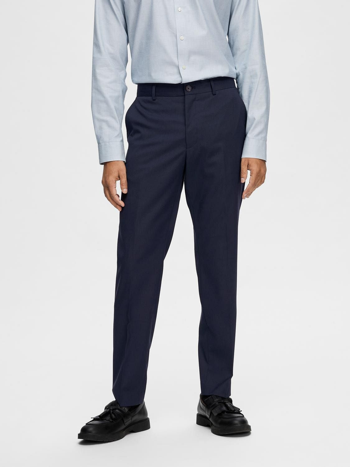Navy Blue Mid Rise Suit-Set Trousers