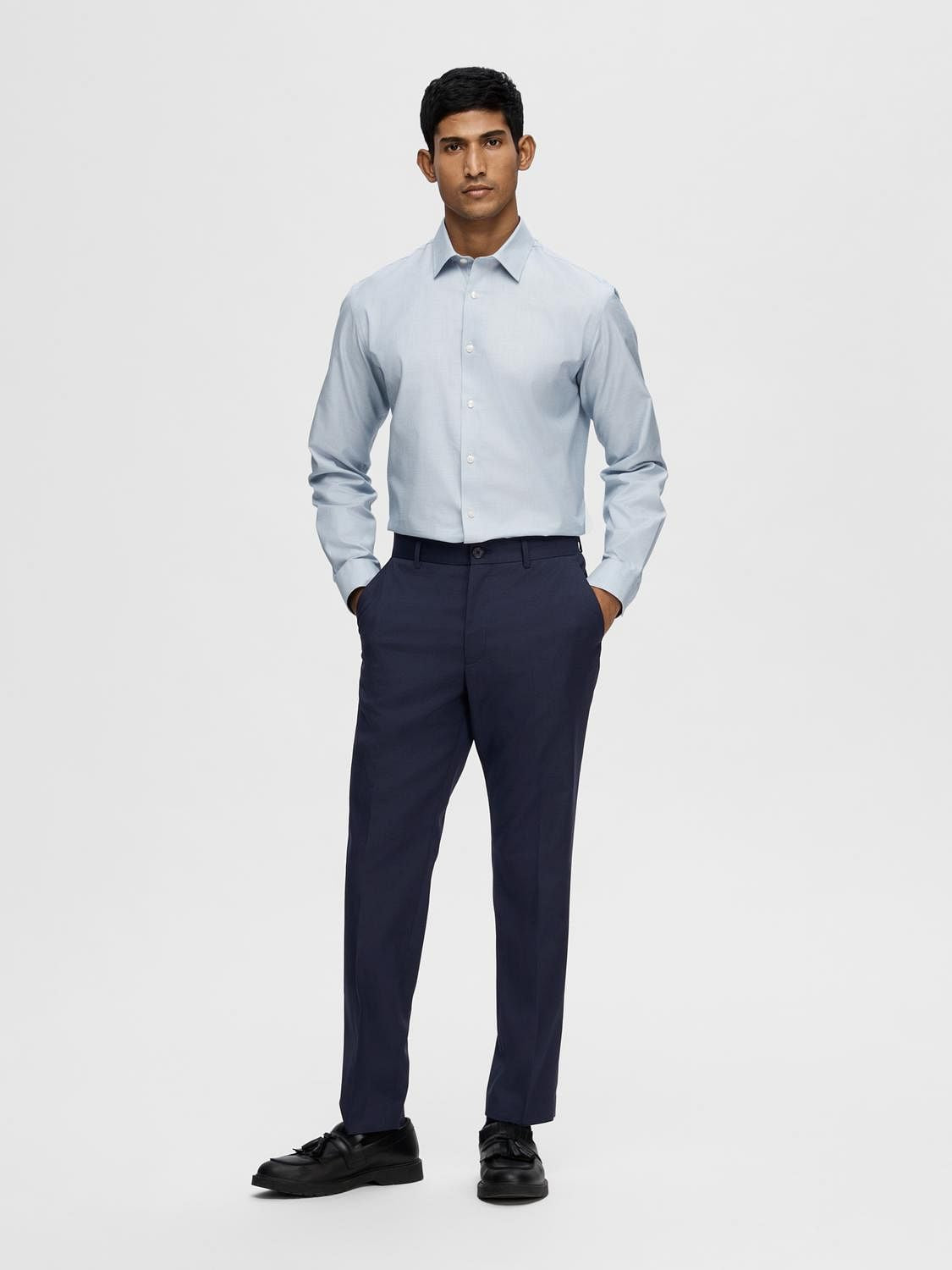 Navy Blue Mid Rise Suit-Set Trousers