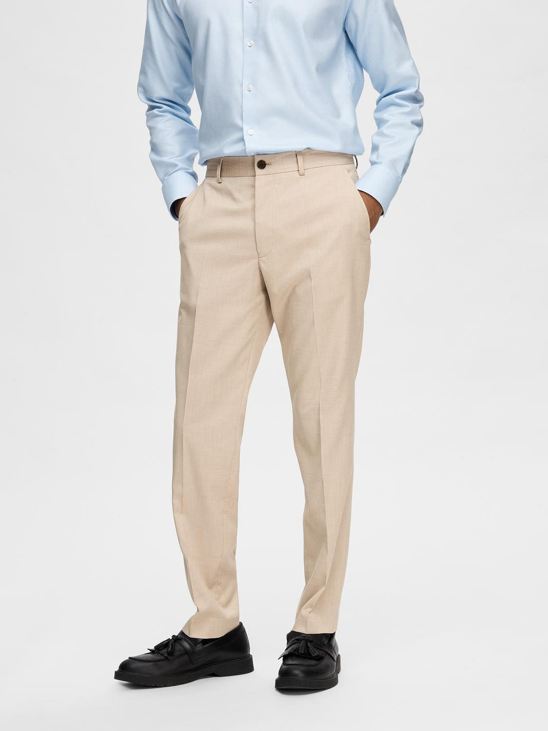 Beige Mid Rise Suit-Set Trousers
