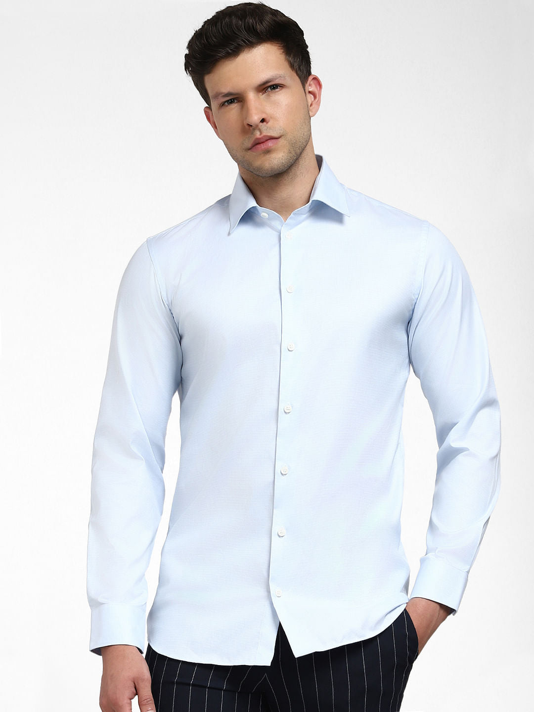 Light Blue Cotton Full Sleeves Shirt