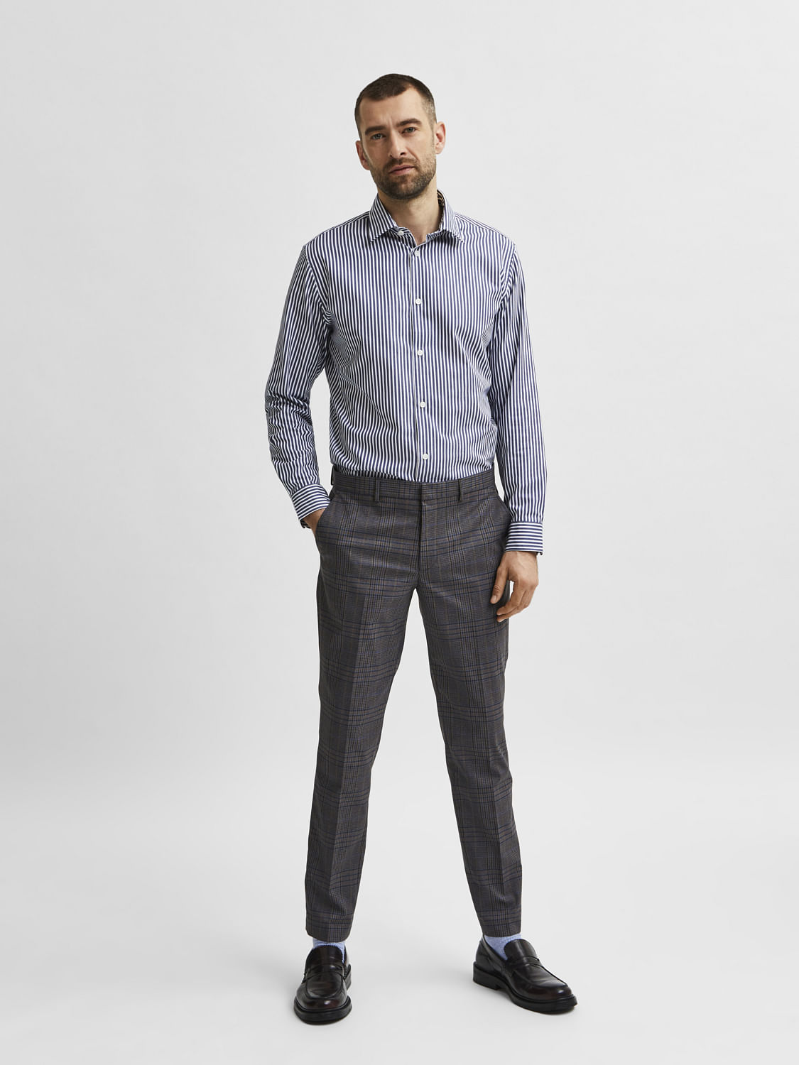 Blue Striped Full Sleeves Shirt