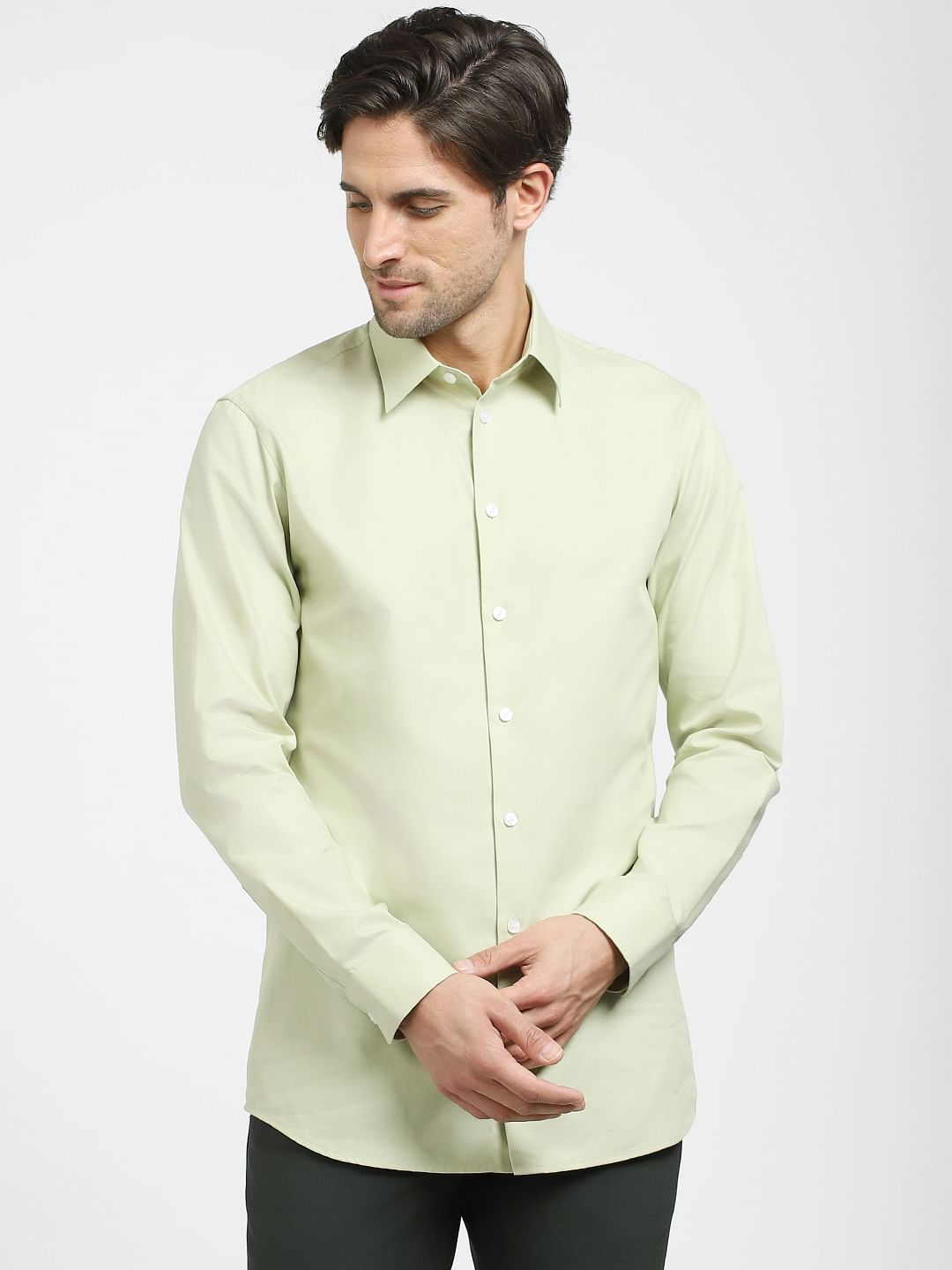 Green Cotton Full Sleeves Shirt