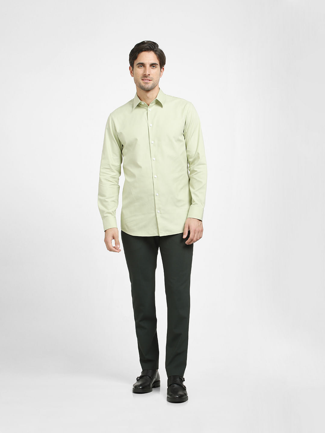 Green Cotton Full Sleeves Shirt