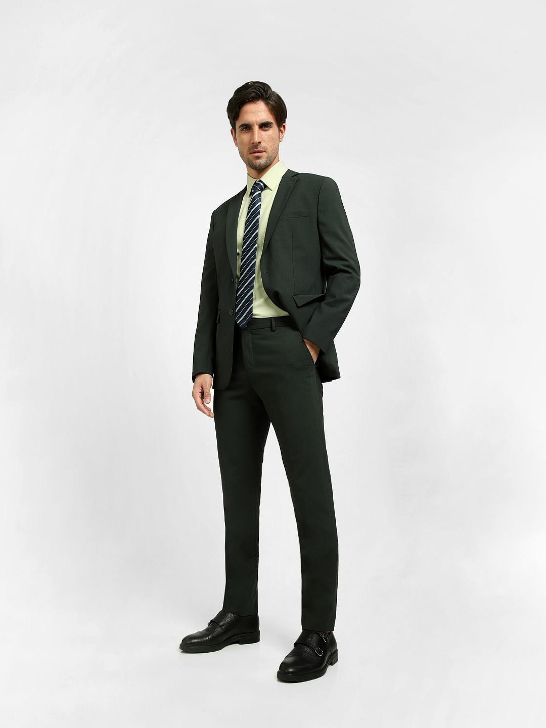 Green Mid Rise Formal Suit-Set Trousers