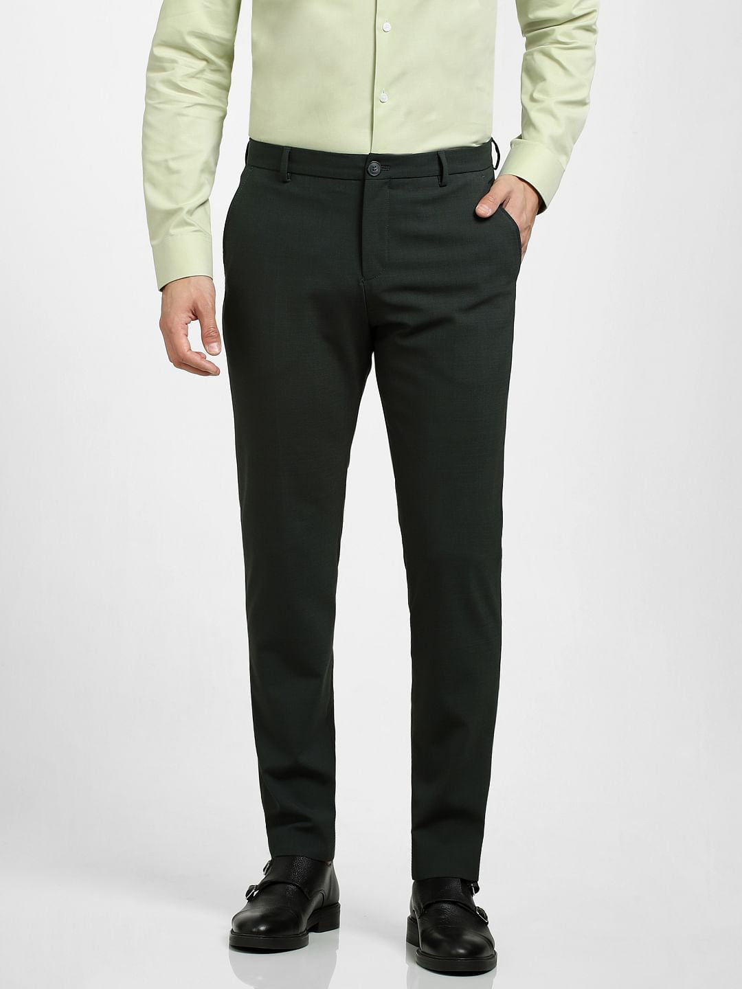Green Mid Rise Formal Suit-Set Trousers