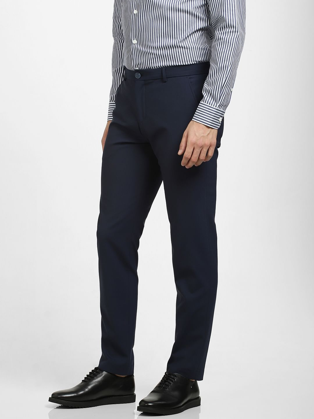 Navy Blue Mid Rise Formal Suit-Set Trousers