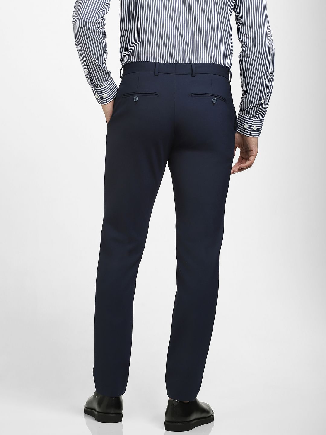 Navy Blue Mid Rise Formal Suit-Set Trousers
